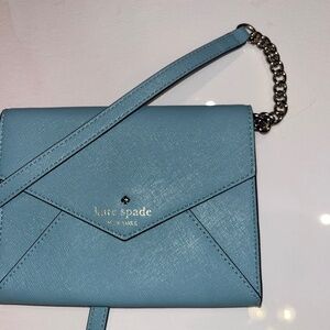 Kate spade blue envelope purse with polka dot lining